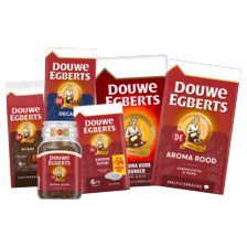 Douwe Egberts bonen,
pads, oploskoffie
of snelfiltermaling*